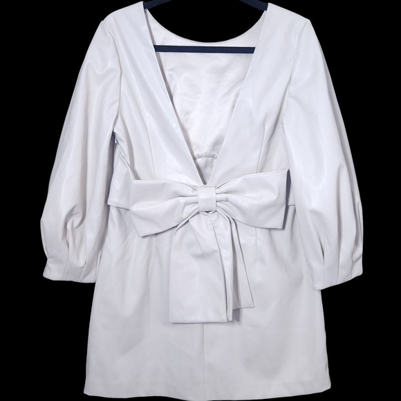 EVER NEW Henley Puff Sleeve Mini Dress Size US 10 Petite Stone Vegan Leather - Picture 5 of 10